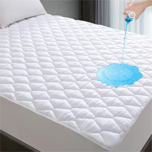Angel Sar Soft Breathable Queen Polyester Mattress Protector, White Waterproof Mattress Pad Cover, 6-18 in. Deep Pocket