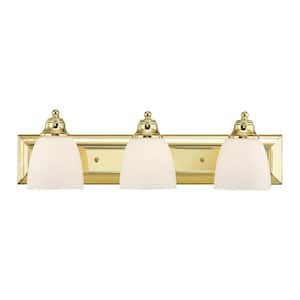 Fairbourne 24 in. 3-Light Polished Brass Vanity Light with Satin Opal White Glass