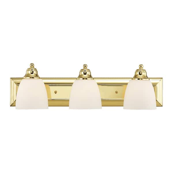 Livex Lighting Fairbourne 24 in. 3-Light Polished Brass Vanity Light with Satin Opal White Glass