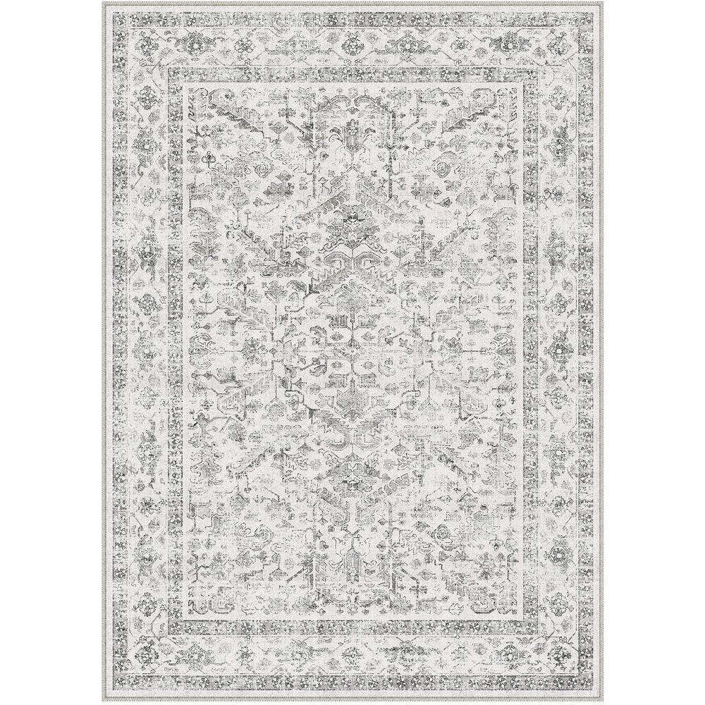 HaiiMeid Lausanne Gray 5 ft. x 7 ft. Distressed Vintage Floral Washable ...