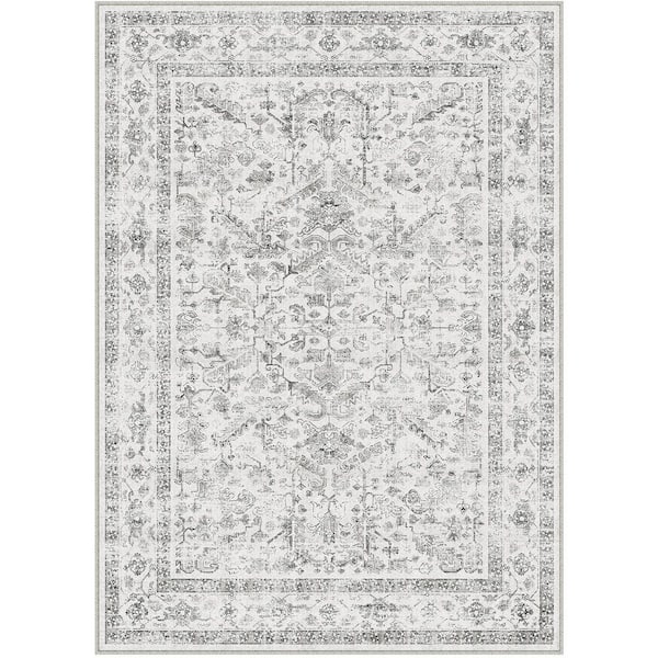 Lausanne Gray 5 ft. x 7 ft. Distressed Vintage Floral Washable Area Rug