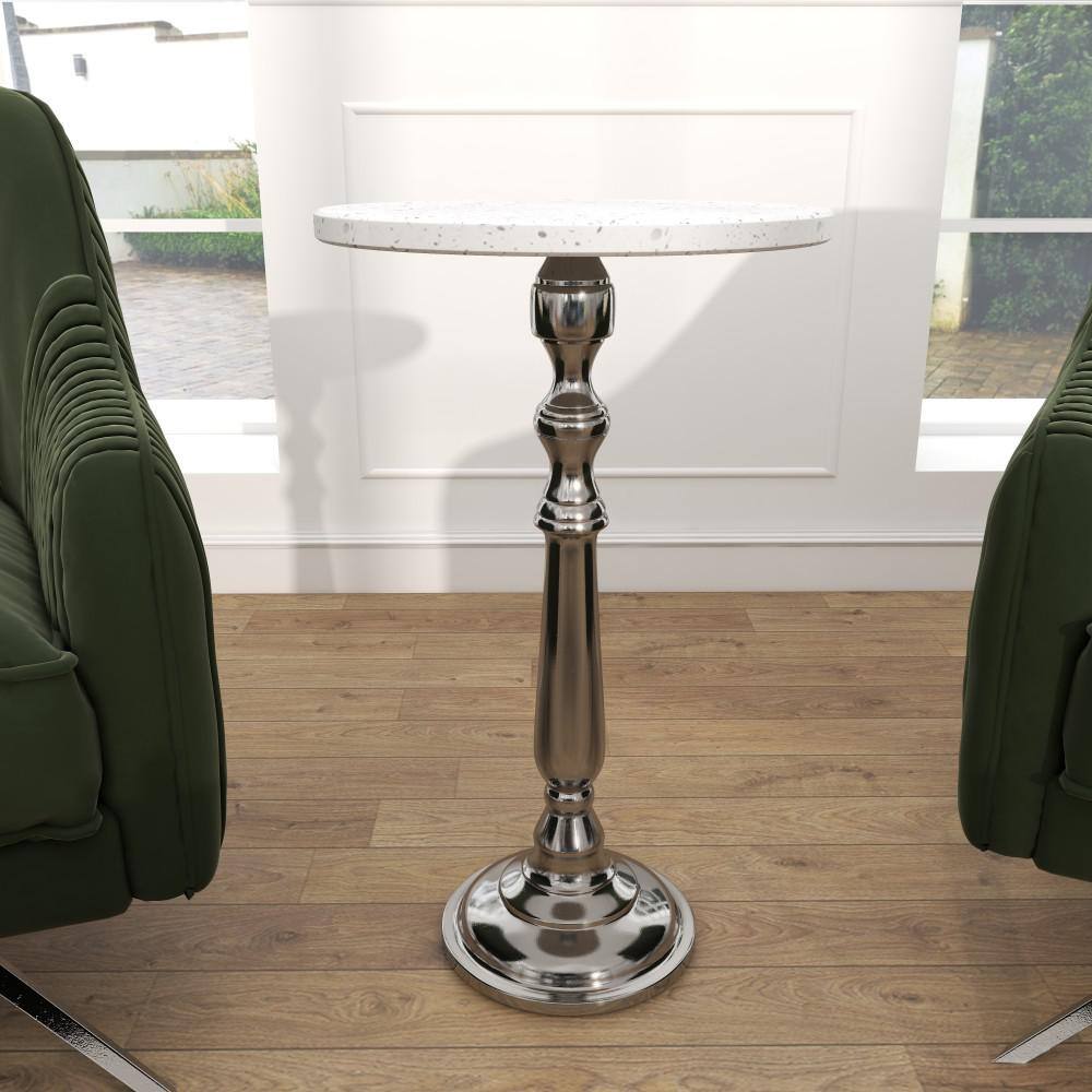 Silver Terrazzo Marble Top Round Accent Table