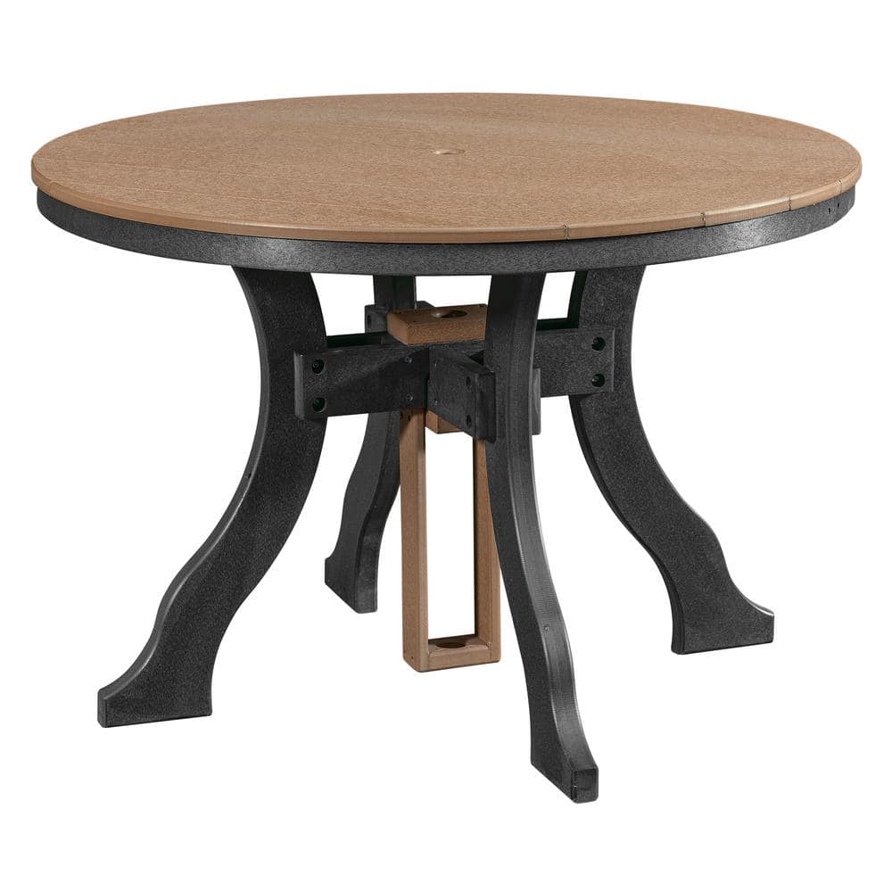 44" Round Black and Weatherwood Recycled Plastic Outdoor Dining Table
