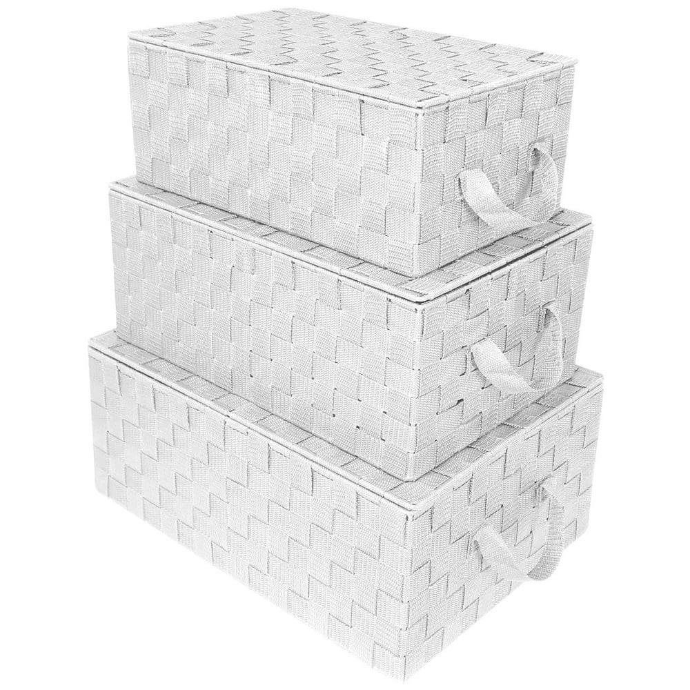 Storage Baskets with Lid, White 17 in. W x 7 in. H Plastic Decorative Baske