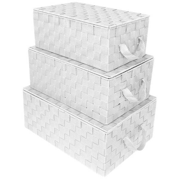 Sorbus Storage Baskets with Lid, White 17 in. W x 7 in. H Plastic Decorative Basket Set of 3, Woven Mesh Linen Closet Organizer