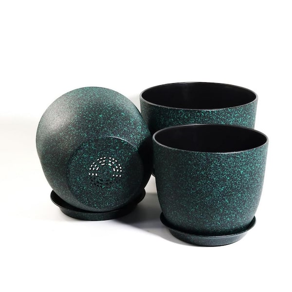 12/10/9 in Large Green Speckles Plastic Round Planter Set (3-Pack