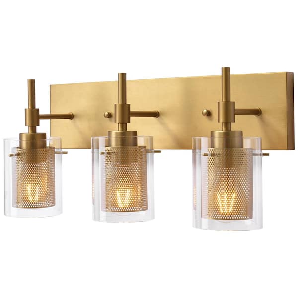 EDISLIVE Lenox 18.7 in. 3-Light Vanity Light Fixture with Clear Glass and Metal Mesh Gold Bathroom Wall Sconces