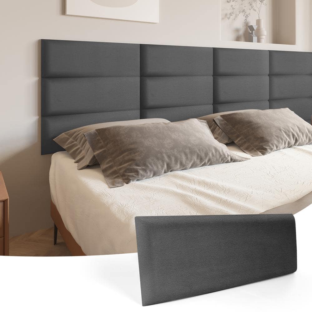 Matt Black 9.84 in. x 23.62 in. Queen Panel Peel and Stick Headboard Upholstered Wall Panel 12 Panels