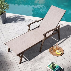 Brown 1-Piece Aluminum Adjustable Outdoor Chaise Lounge with Beige Seat