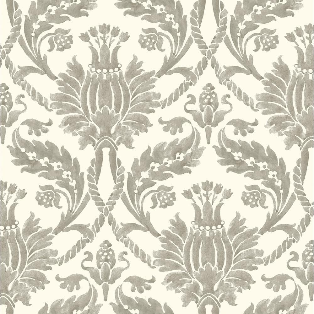 Tulip Time Pewter Damask Vinyl Peel and Stick Wallpaper Roll (Covers 30.75 sq. ft.)