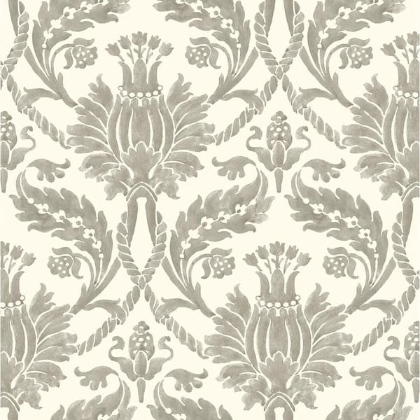 SURFACE STYLE Tulip Time Pewter Damask Vinyl Peel and Stick Wallpaper ...