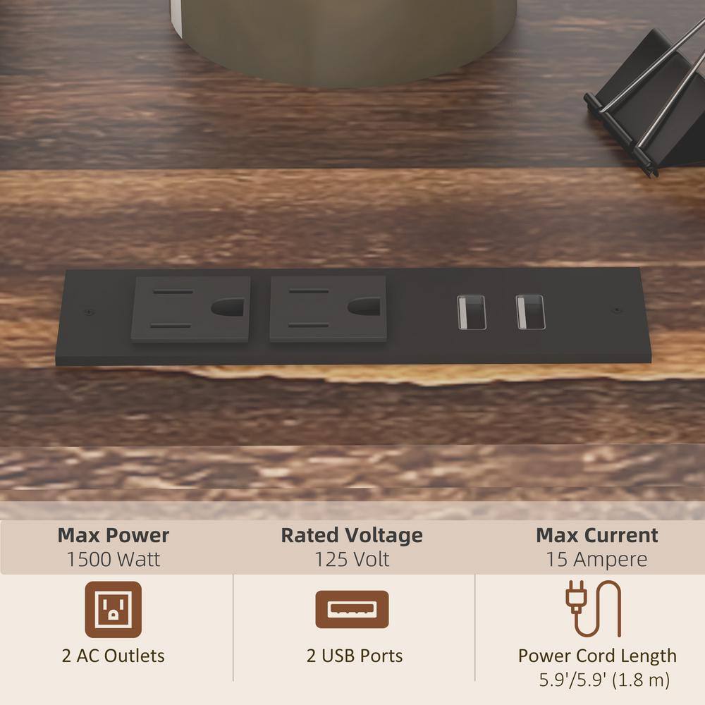 Rustic Brown Mobile Printer Stand with Storage Cabinet and USB Ports