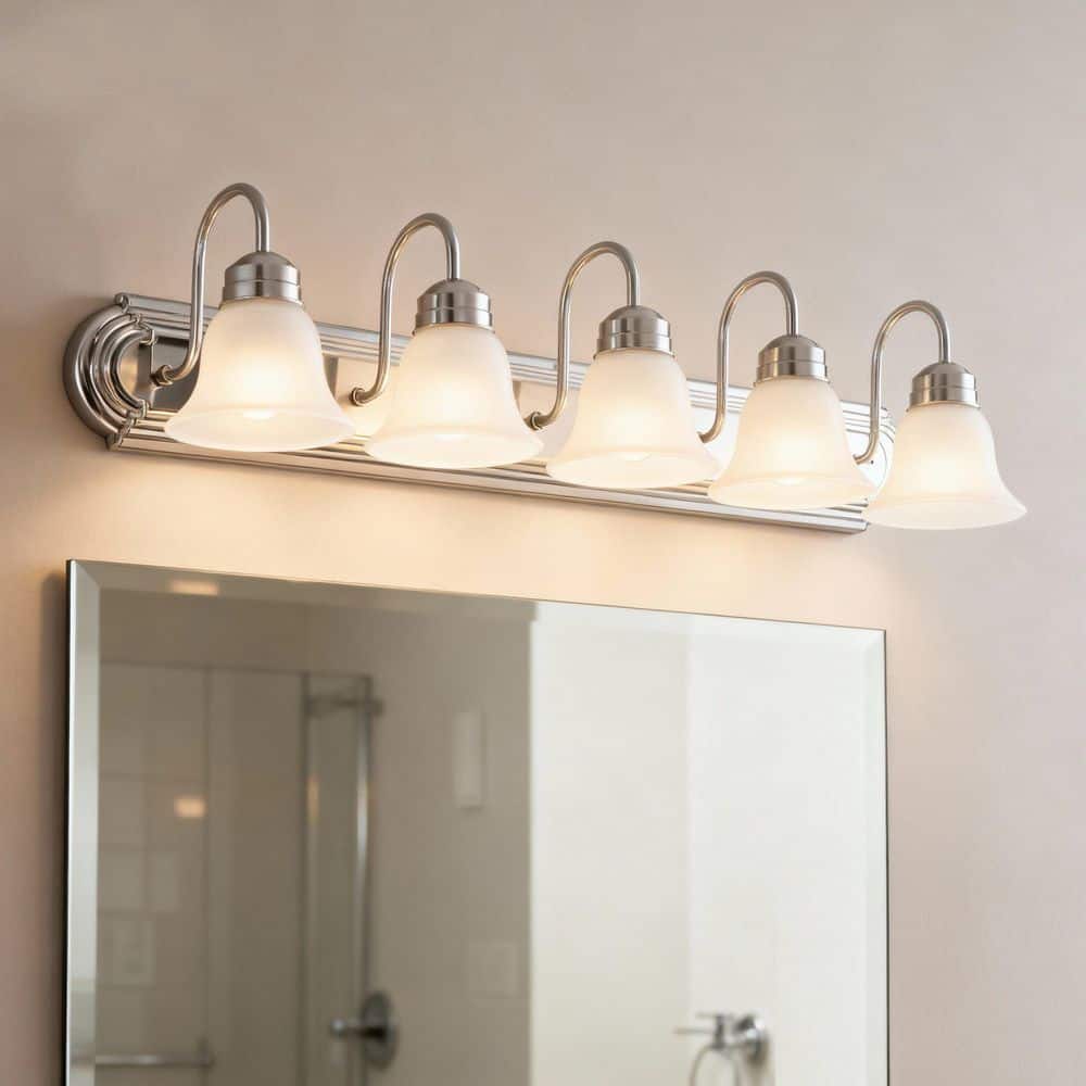 36 in. Width 5-Light 36 in. Brushed Nickel Vanity Light with Frosted Glass Shade price history on PriceWatchPro
