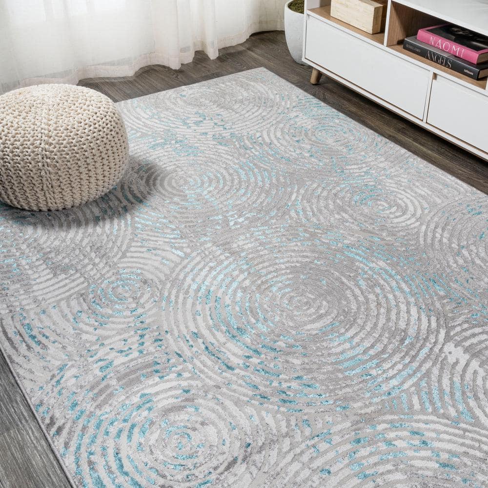 Coastal Abstract Weathered Gray Synthetic Area Rug