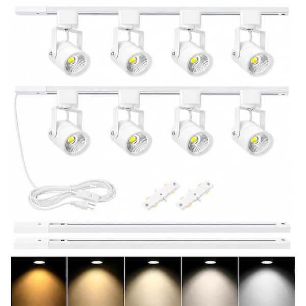 8-Light Plug-In LED Track Lighting Kit with 6.6 ft H-Type Rails, Remote Dimming and Color Control, White
