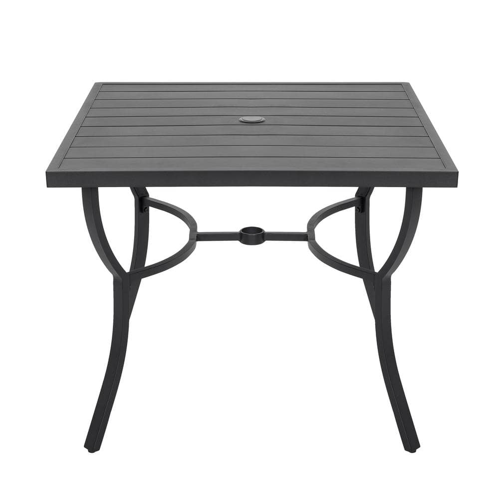 Black Aluminum Square Outdoor Dining Table with Umbrella Hole