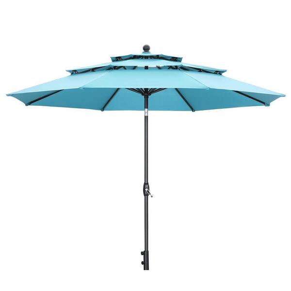 OVASTLKUY 10 ft. 3-Tier Market Outdoor Patio Umbrella in Blue
