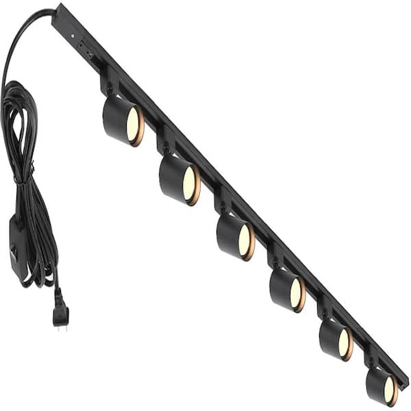 Plug-In 6-Light Black GU10 Track Lighting Kit with 13 ft Cord, 2 Rails and Adjustable Heads for Kitchen