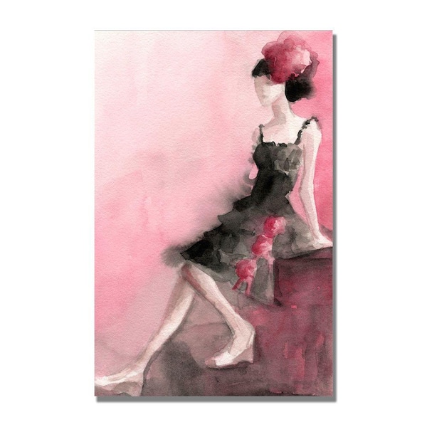 Trademark Fine Art 22 in. x 32 in. Black Dress with Pink Roses Canvas Art-DISCONTINUED