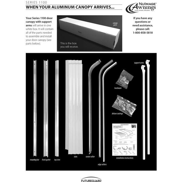 46" White Aluminum Awning Window or Door Canopy Kit 48"W x 38"P x 10"D