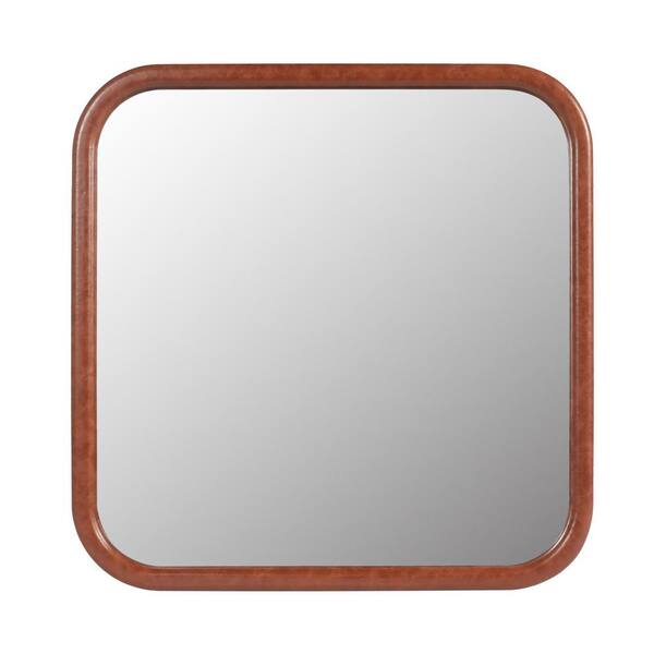 Unbranded Modern 23.62 in. W x 23.62 in. H Square Composite Framed Wall Bathroom Vanity Mirror in Brown