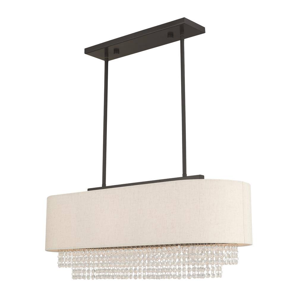 Carlisle English Bronze 3-Light Linear Chandelier with Crystal Draping