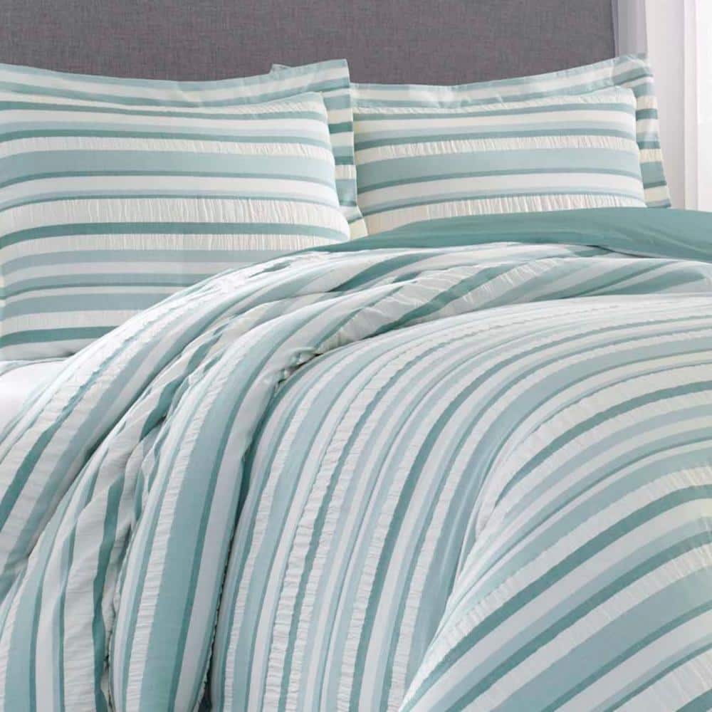 Blue and White Cotton Reversible Full Sham Set