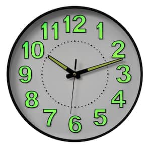 14 in. Glow-in-the-Dark Decorative Black Wall Clock, Non-Ticking Battery Powered for Home Office, Entryway, Bedroom