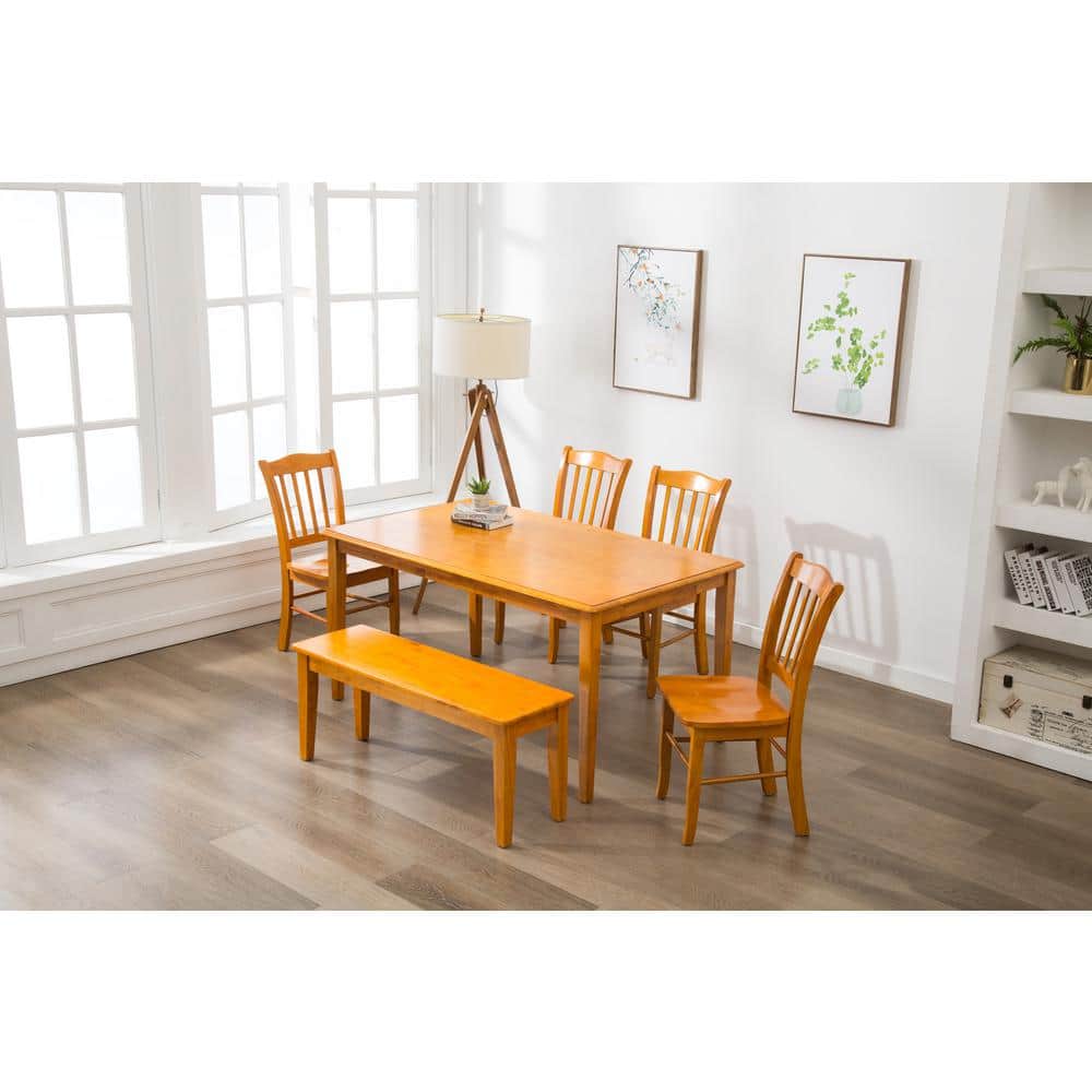 Oak High Back Slat Wood Dining Chairs, Set of 2