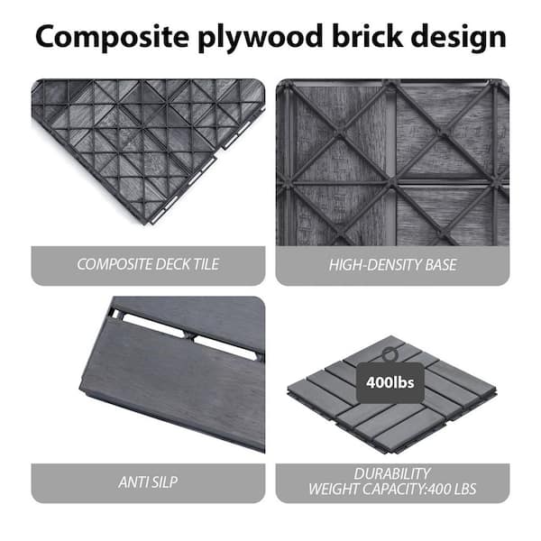 Siavonce 1 ft. x 1 ft. Wood Premium Interlocking Deck Tiles, Quick