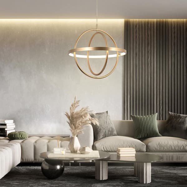 Zevni 27-Watt 1-Light Integrated LED Brushed Gold Globe Chandelier