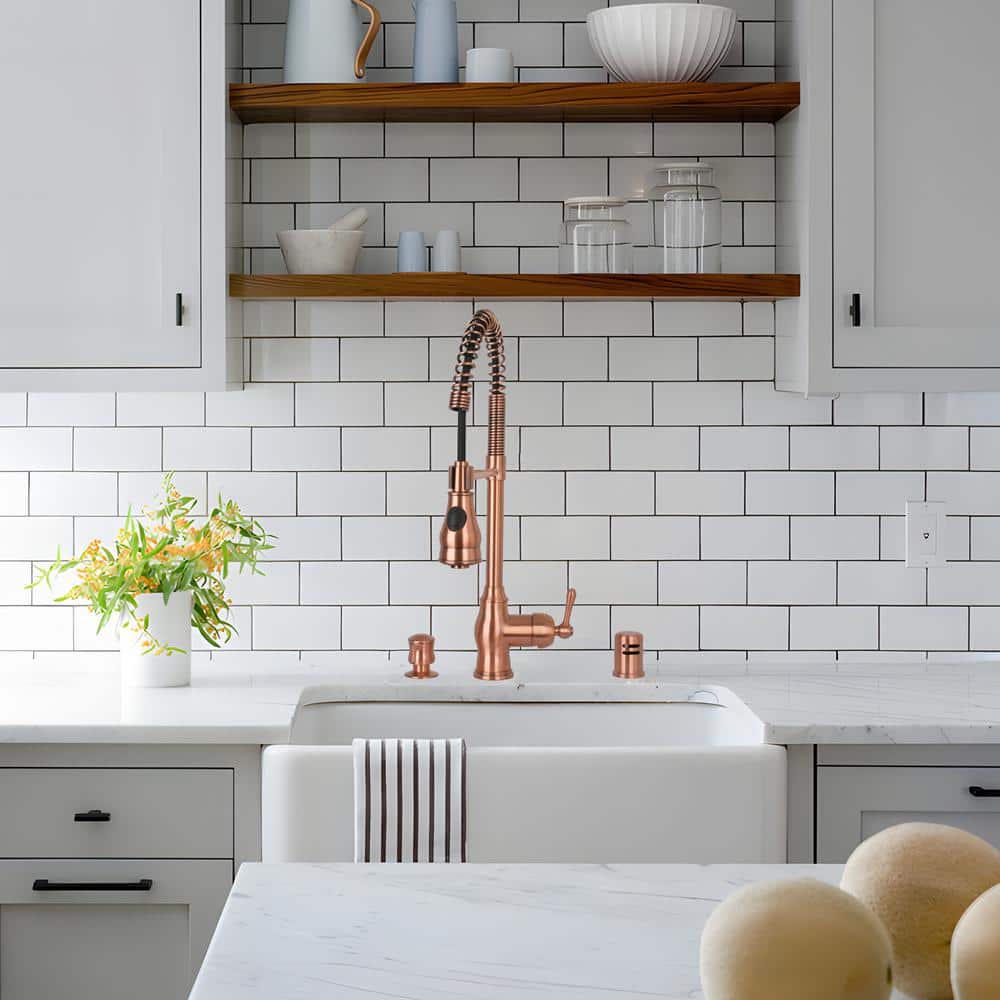Copper Brushed Pull-Down Kitchen Faucet with Spray
