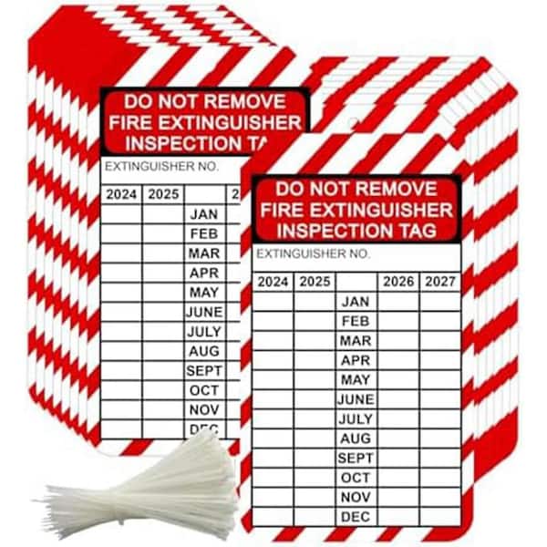 3.25 x 5.75 in. Vinyl PP Fire Extinguisher Inspection Tags 4 Year Monthly Record 25 Pieces Fluorescent Yellow Set
