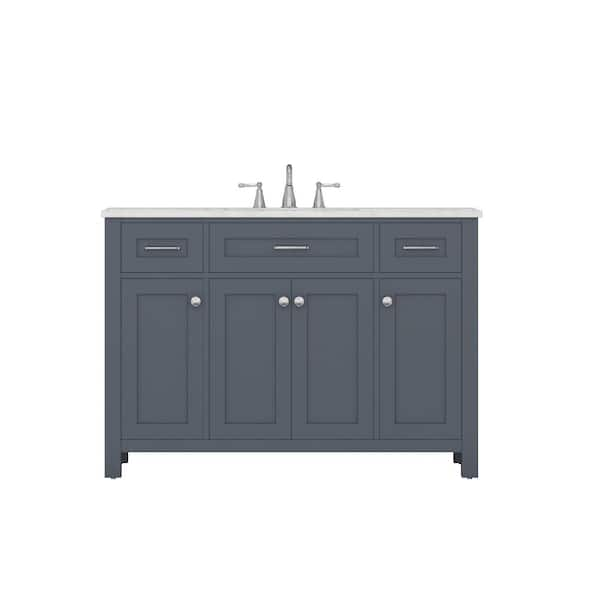 Alya Bath Norwalk 48 in. W x 34.2 in. H x 22 in. D Vanity in Gray with Marble Vanity Top in White with White Basin