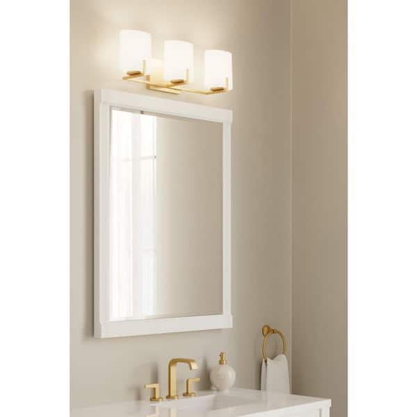Mirelle 26 in. 3-Light Legacy Brass Vanity Light with Etched Opal Glass Shades for Bathrooms or Bedrooms