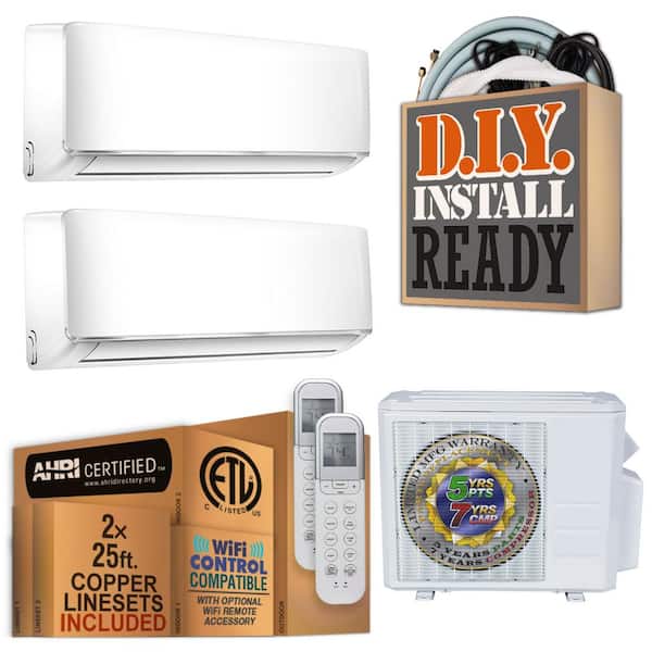 18000 BTU 1.5-Ton Dual Wall Mount Ductless Mini Split Air Conditioner with Heat Pump 220-Volt