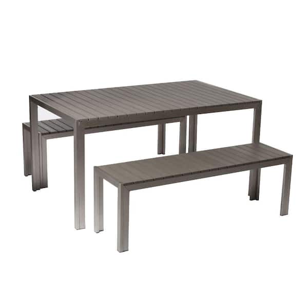 Benjara 30 in. 3-Piece Metal Rectangular Outdoor Dining Set