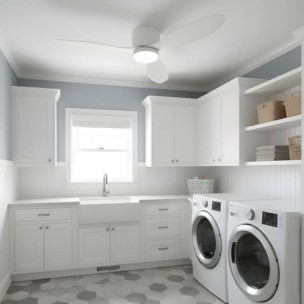 52 in. LED Indoor White Low Profile Ceiling Fan with Light Kit, Remote/APP Control, Alexa and Google Assistant