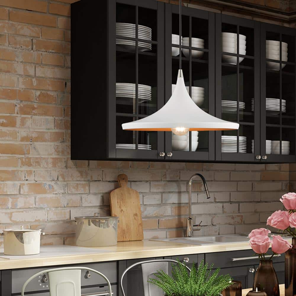 White Aluminum Mini Pendant Light with Gold Interior