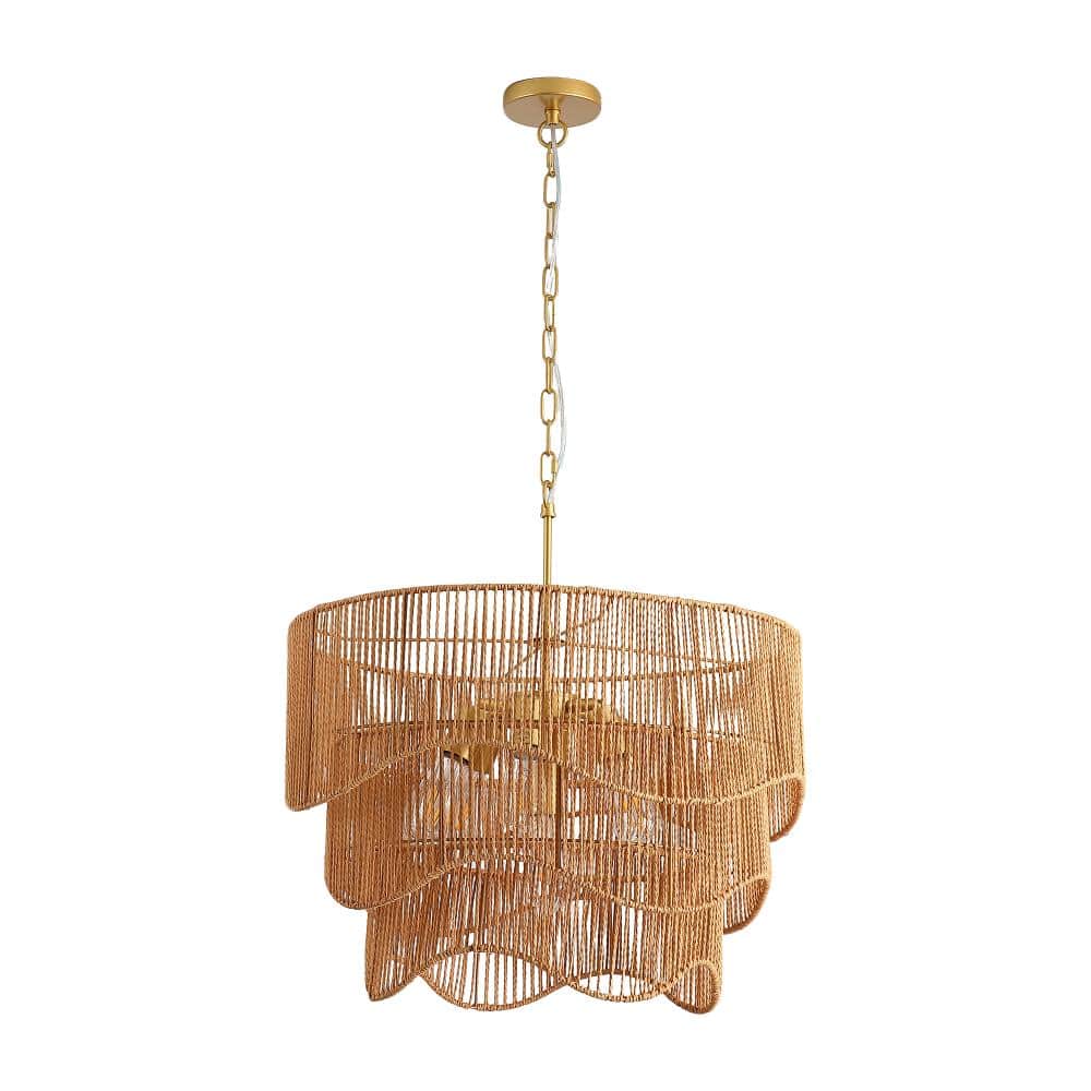 Adjustable Height 21-63 in. Gold 7-Light Chandelier Light with Beige Rattan Cylinder Shade, E26 Bulb Not Included price history on PriceWatchPro