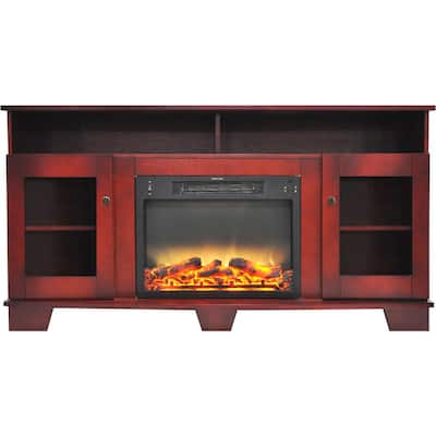 Savona 59 in. Electric Fireplace in Cherry with Entertainment Stand and Enhanced Log Display