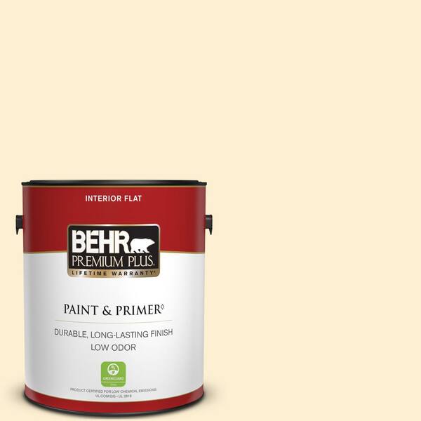 BEHR PREMIUM PLUS 1 gal. #330A-1 Bonnie Cream Flat Low Odor Interior Paint & Primer