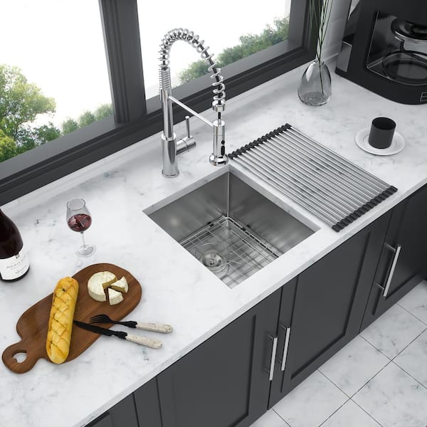 Staykiwi 13 in. Undermount Single Bowl 16-Gauge Brushed Nickel Stainless Steel Kitchen Sink with Bottom Grids