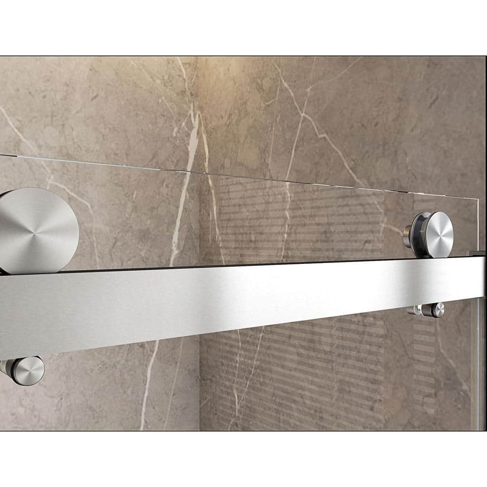 Brushed Nickel Frameless Sliding Shower Door with Clear Tempered Glass