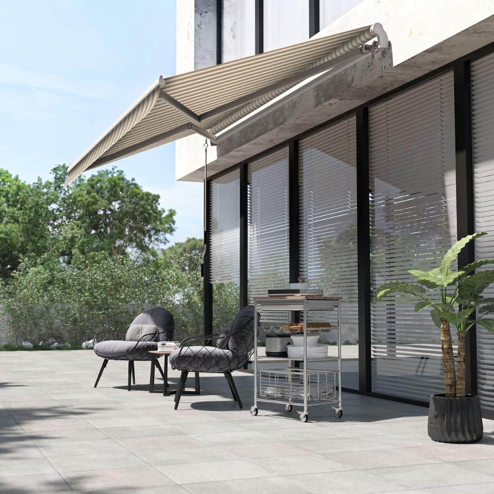 12 ft. W x 10 ft. D Retractable Awning Sun Shade Shelter w/ 280g/m² UV & Water-Resistant Fabric, Beige & White price history on PriceWatchPro