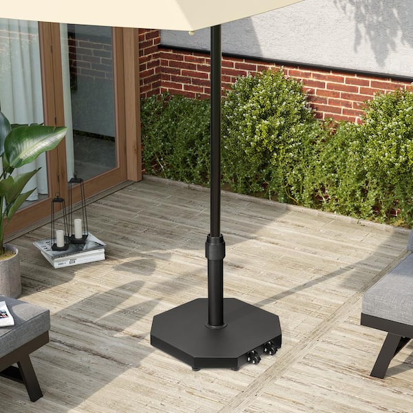 40 lbs.Cement Weighted Patio Market Umbrella Base Stand With Wheels in Black