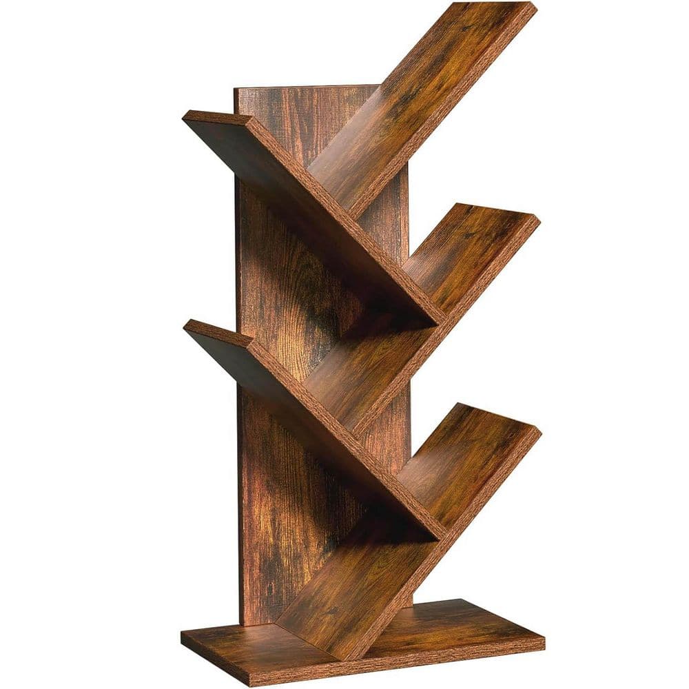 Retro Brown 12 in. x 24 in. Wood Freestanding Magazine Rack 5-Tier