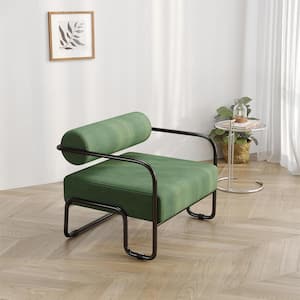 Green Corduroy Fabric Upholstered Arm Chair with Black Iron Frame