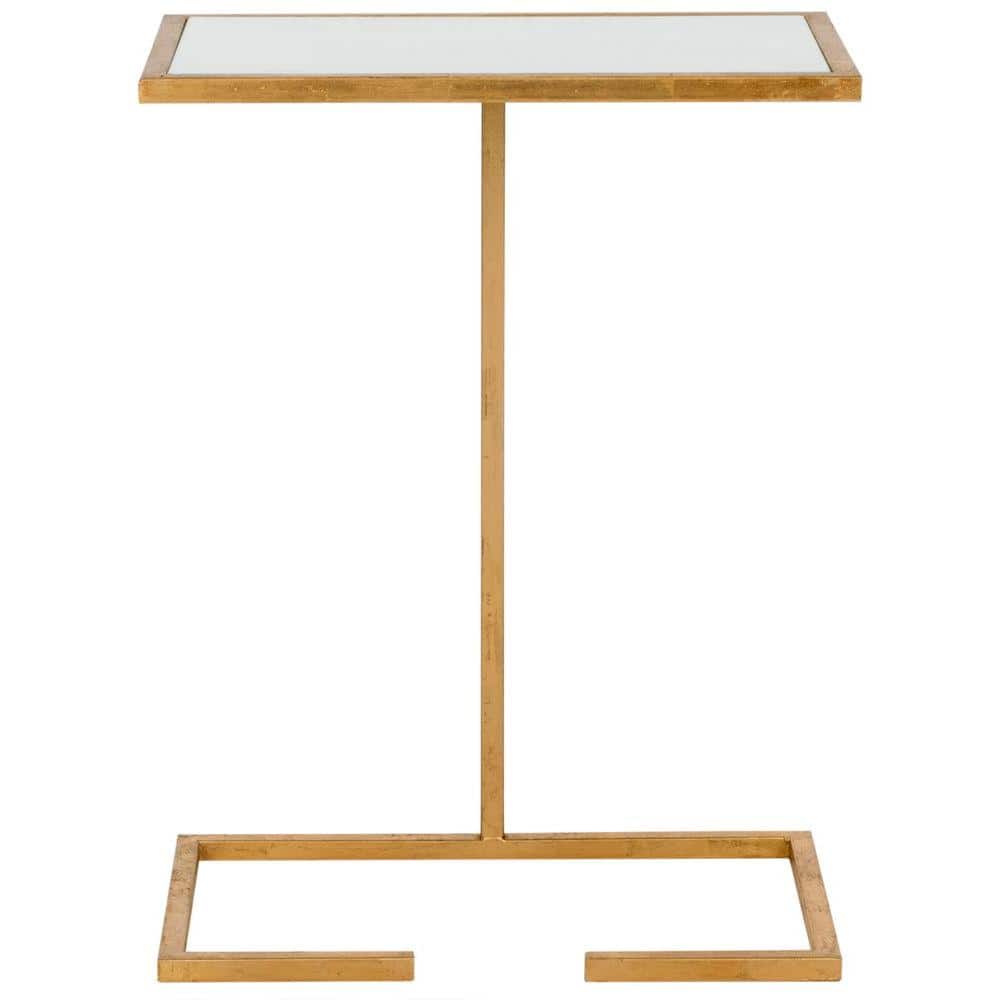 Chic Gold Leaf and White Glass Geometric Accent Table
