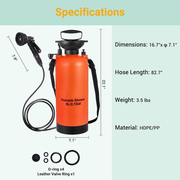 Phewnyzo Portable Camping Shower 2.1 Gallon 8L 10 Spray Modes